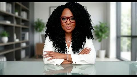 Nina Thomas at her desk, from her introduction video