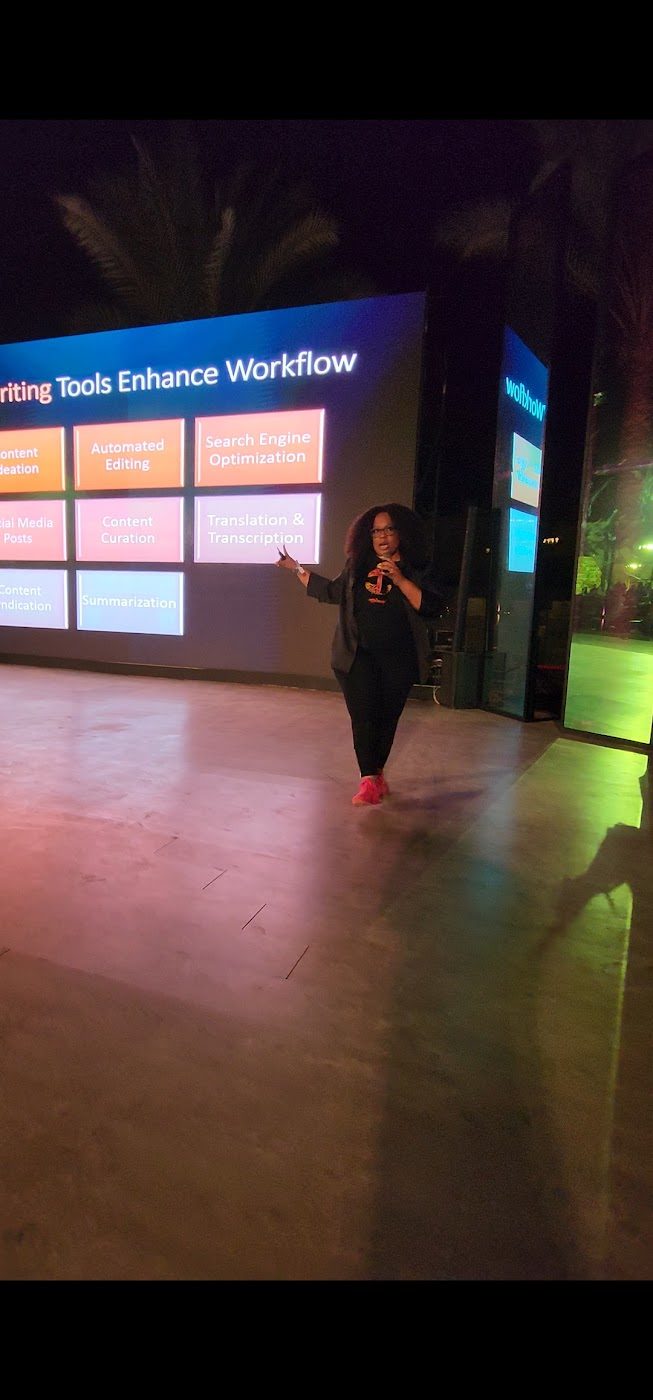 Nina Thomas presenting on the RiseUp Summit stage in Cairo, 2023