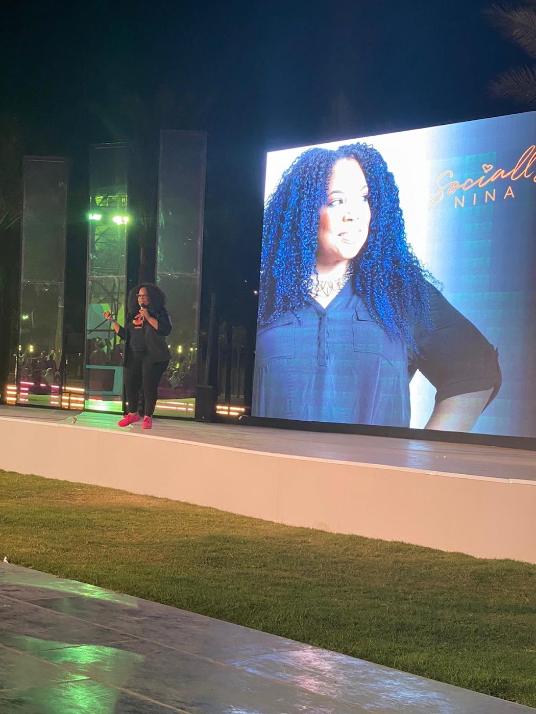 Nina Thomas on the RiseUp Summit stage in Cairo, 2023